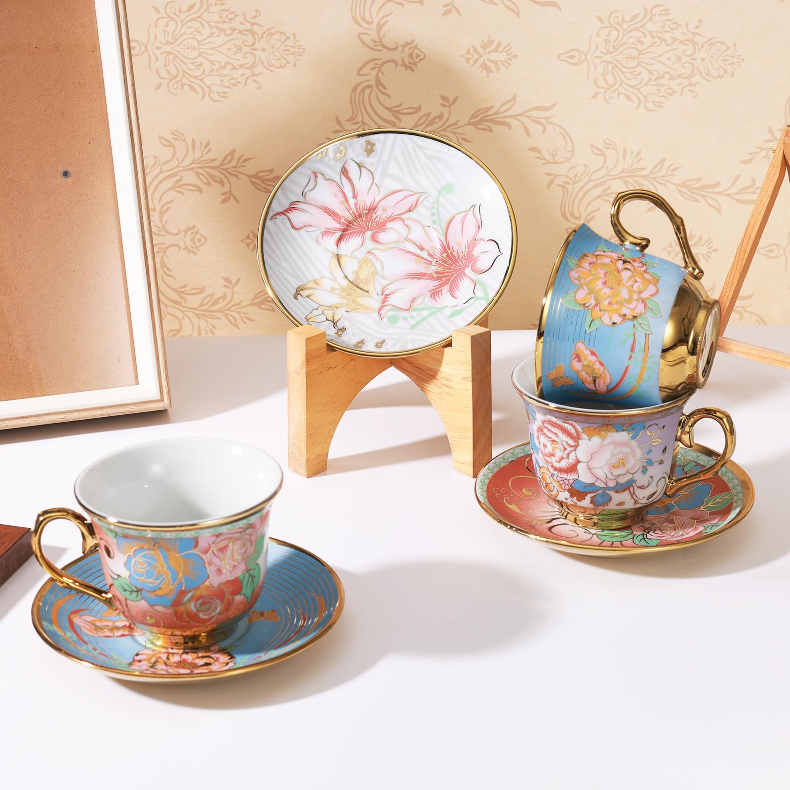 Amazon.com | XRBEOU Tea Cups and Saucers, Tea Cup Set of 6, 8 OZ